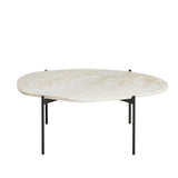 Ivory travertine top with black painted metal legs